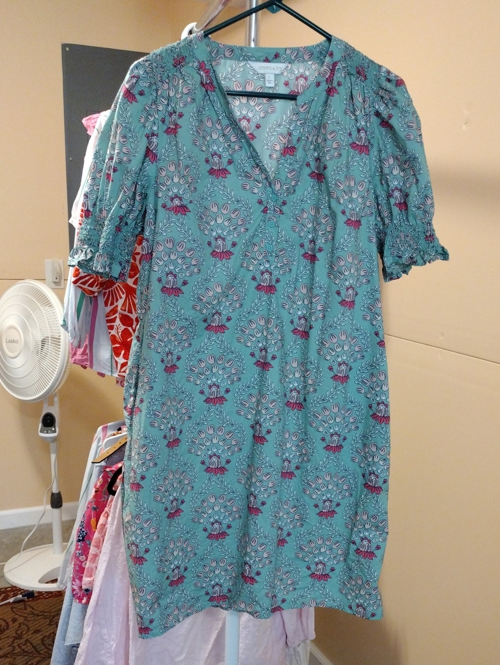 crown & ivy Teal Floral Midi Dress with Pink Accents